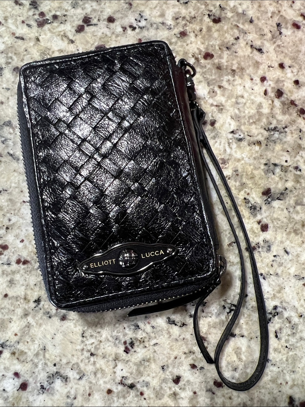 Elliott Lucca Black Woven Leather Wristlet Wallet